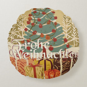 Frohe Kerstdag Boom Cadeaus Retro Stijl Rond Kussen