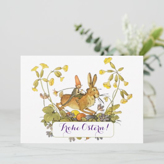 Frohe Ostern kaart met haas Duitse tekst (Staand voorkant)