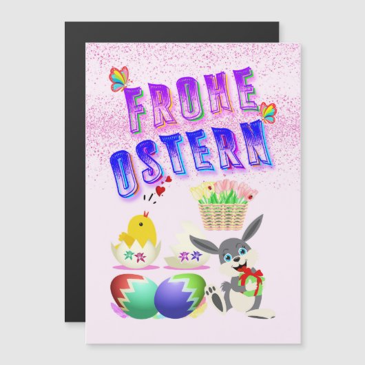 Frohe Ostern Magnetische Uitnodiging (Voorkant / Achterkant)