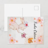 Frohe Ostern - mit hase und Blumen Briefkaart (Voorkant / Achterkant)