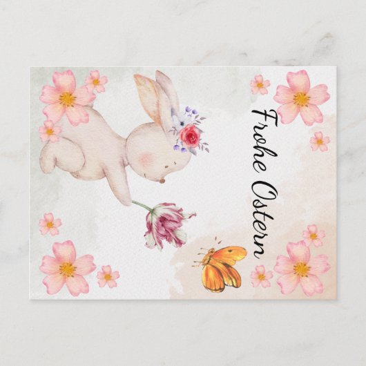 Frohe Ostern - mit hase und Blumen Briefkaart (Voorkant)
