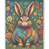 Frohe Ostern - Osterhase in Blumen 2 Sticker (Voorkant)