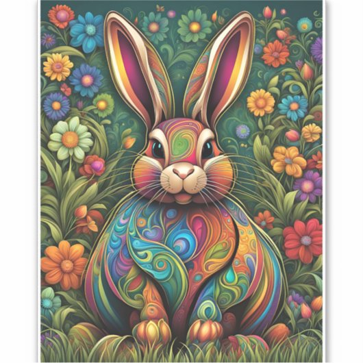 Frohe Ostern - Osterhase in Blumen 2 Sticker (Voorkant)