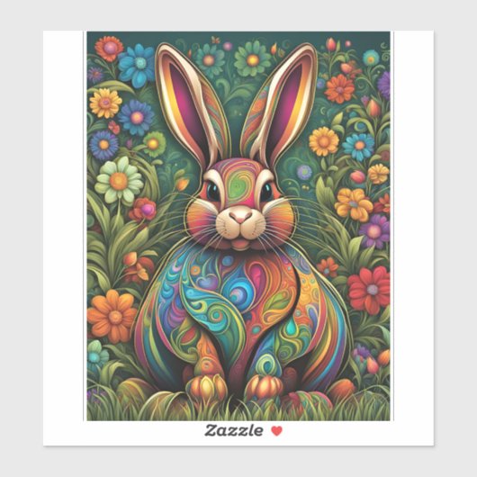 Frohe Ostern - Osterhase in Blumen 2 Sticker (Vel)