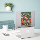 Frohe Ostern - Osterhase in Blumen 2 Sticker (Laptop op bureau)