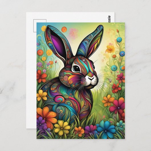 Frohe Ostern - Osterhase in Blumen Briefkaart (Voorkant / Achterkant)