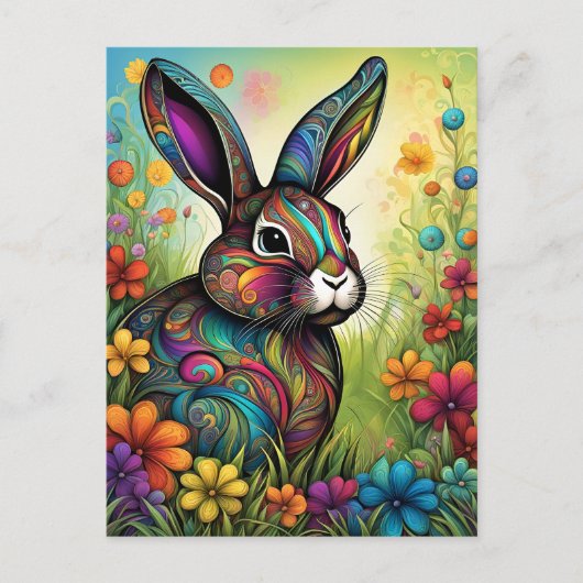 Frohe Ostern - Osterhase in Blumen Briefkaart (Voorkant)