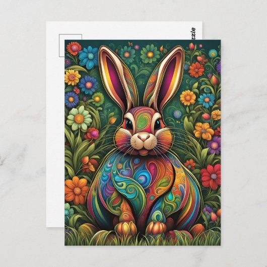 Frohe Ostern - Osterhase in Blumen Briefkaart (Voorkant / Achterkant)