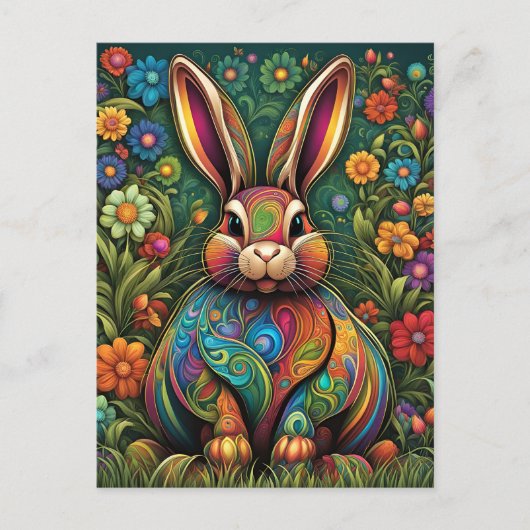 Frohe Ostern - Osterhase in Blumen Briefkaart (Voorkant)