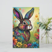 Frohe Ostern - Osterhase in Blumen Briefpapier (Staand voorkant)