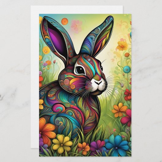 Frohe Ostern - Osterhase in Blumen Briefpapier (Voorkant / Achterkant)