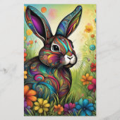 Frohe Ostern - Osterhase in Blumen Briefpapier (Voorkant)