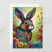 Frohe Ostern - Osterhase in Blumen Kaart (Voorkant / Achterkant)