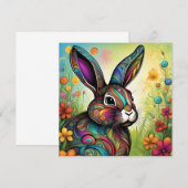 Frohe Ostern - Osterhase in Blumen Kaart (Voorkant / Achterkant)