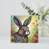 Frohe Ostern - Osterhase in Blumen Kaart (Staand voorkant)