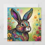 Frohe Ostern - Osterhase in Blumen Kaart (Voorkant)