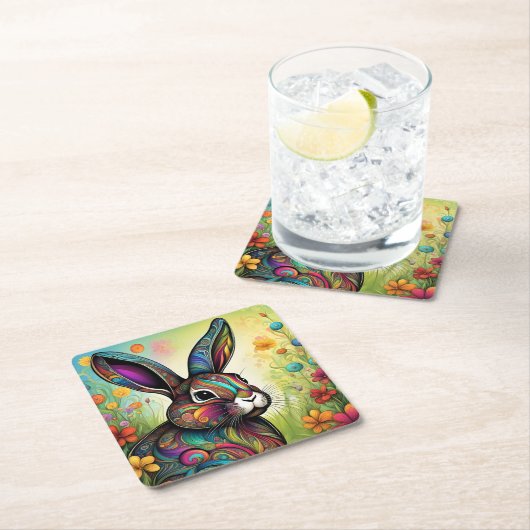 Frohe Ostern - Osterhase in Blumen Kartonnen Onderzetters (Insitu)