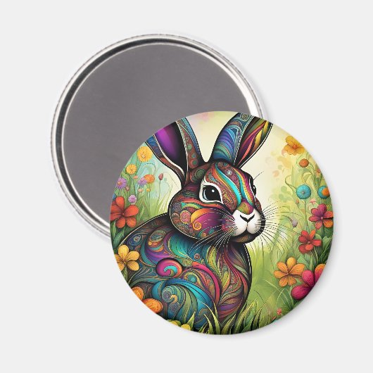 Frohe Ostern - Osterhase in Blumen Magneet (Voorkant / Achterkant)