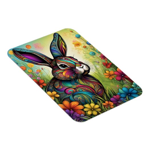 Frohe Ostern - Osterhase in Blumen Magneet (Rechterzijde)