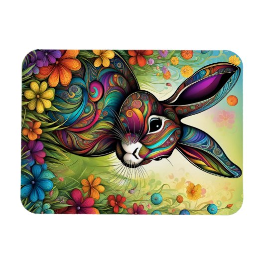 Frohe Ostern - Osterhase in Blumen Magneet (Horizontaal)