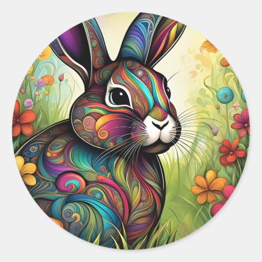 Frohe Ostern - Osterhase in Blumen Ronde Sticker (Voorkant)