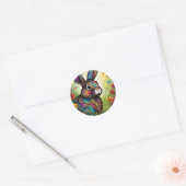 Frohe Ostern - Osterhase in Blumen Ronde Sticker (Envelop)