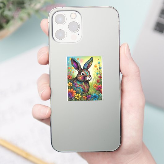 Frohe Ostern - Osterhase in Blumen Sticker (Telefoon)