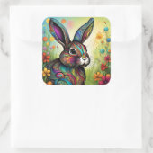 Frohe Ostern - Osterhase in Blumen Vierkante Sticker (Tas)