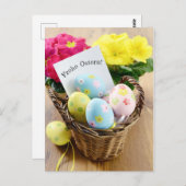 Frohe Ostern Postkarte mit Primel und Osterei Briefkaart (Voorkant / Achterkant)