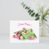 Frohe Ostern Postkarte mit Tulpen Ostereiern Briefkaart (Staand voorkant)