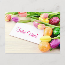Frohe Ostern Postkarte mit Tulpen und Ostereier Briefkaart
