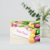 Frohe Ostern Postkarte mit Tulpen und Ostereier Briefkaart (Staand voorkant)