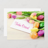 Frohe Ostern Postkarte mit Tulpen und Ostereier Briefkaart (Voorkant / Achterkant)