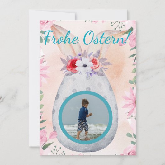 Frohe Ostern - silbernes Osterei mit Foto Kaart (Voorkant)