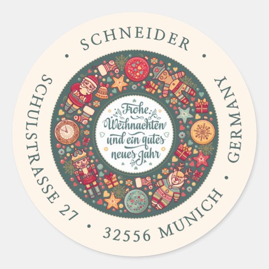 Frohe Weihnachten Duits groen retouradres Ronde Sticker (Voorkant)