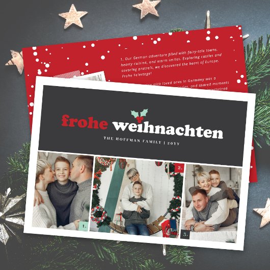 'Frohe Weihnachten' Duits Vrolijk Kerstfeest 3 Fot Feestdagenkaart