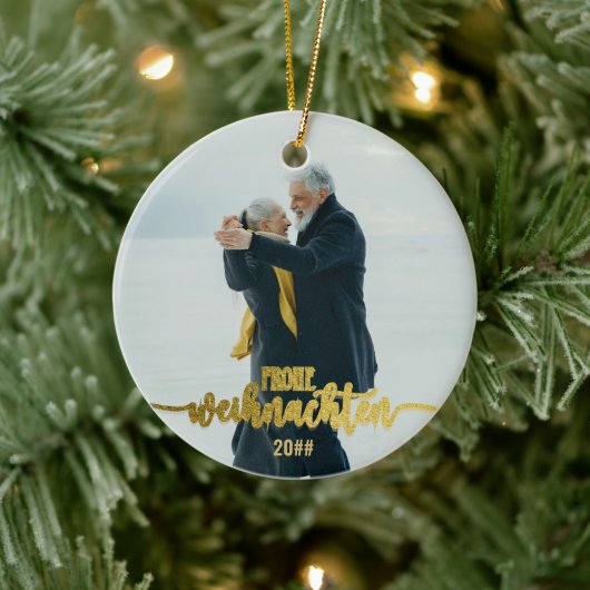 Frohe Weihnachten Duitse Kerst 2 Fotocollage Keramisch Ornament (Boom)