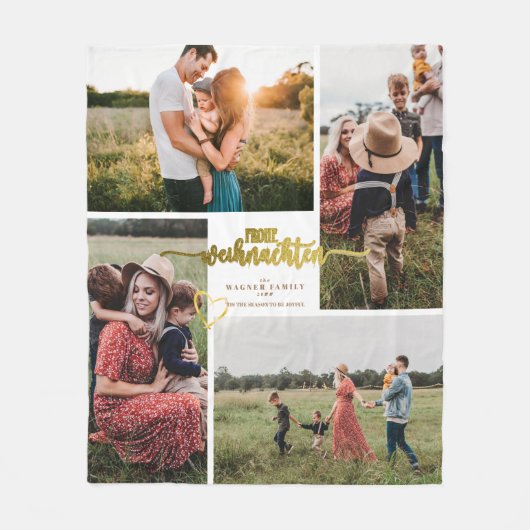 Frohe Weihnachten Duitse Kerst 4 Fotocollage Fleece Deken (Voorkant)