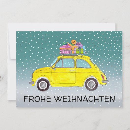 Frohe Weihnachten Duitse Kerst Fiat 500 Feestdagenkaart (Voorkant)