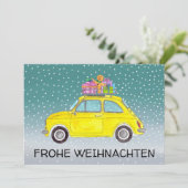 Frohe Weihnachten Duitse Kerst Fiat 500 Feestdagenkaart (Staand voorkant)