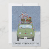 Frohe Weihnachten Duitse Kerst Groene Fiat 500 Feestdagenkaart (Voorkant)
