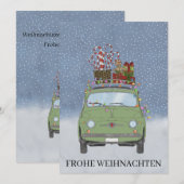 Frohe Weihnachten Duitse Kerst Groene Fiat 500 Feestdagenkaart (Voorkant / Achterkant)