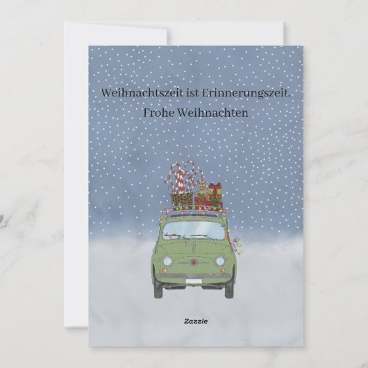Frohe Weihnachten Duitse Kerst Groene Fiat 500 Feestdagenkaart (Achterkant)