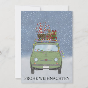 Frohe Weihnachten Duitse Kerst Groene Fiat 500 Feestdagenkaart