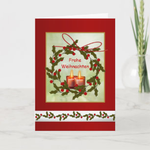 Frohe Weihnachten Duitse Kerst - Holly, kaars Feestdagen Kaart
