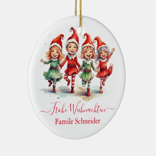 Frohe Weihnachten Duitse kerstelfen Keramisch Ornament (Rechts)