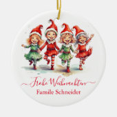 Frohe Weihnachten Duitse kerstelfen Keramisch Ornament (Voorkant)