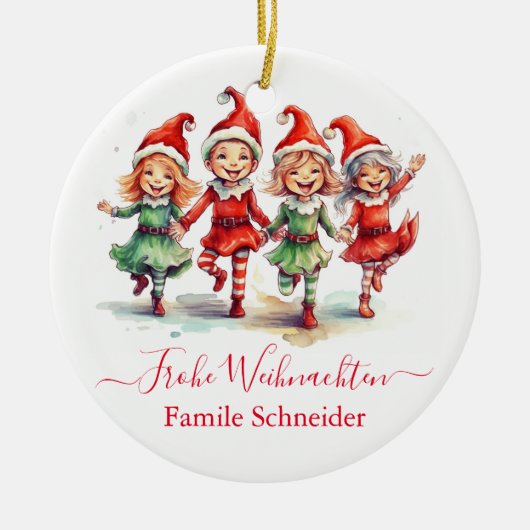 Frohe Weihnachten Duitse kerstelfen Keramisch Ornament (Voorkant)