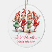 Frohe Weihnachten Duitse kerstelfen Keramisch Ornament (Links)