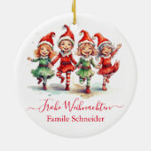 Frohe Weihnachten Duitse kerstelfen Keramisch Ornament (Achterkant)